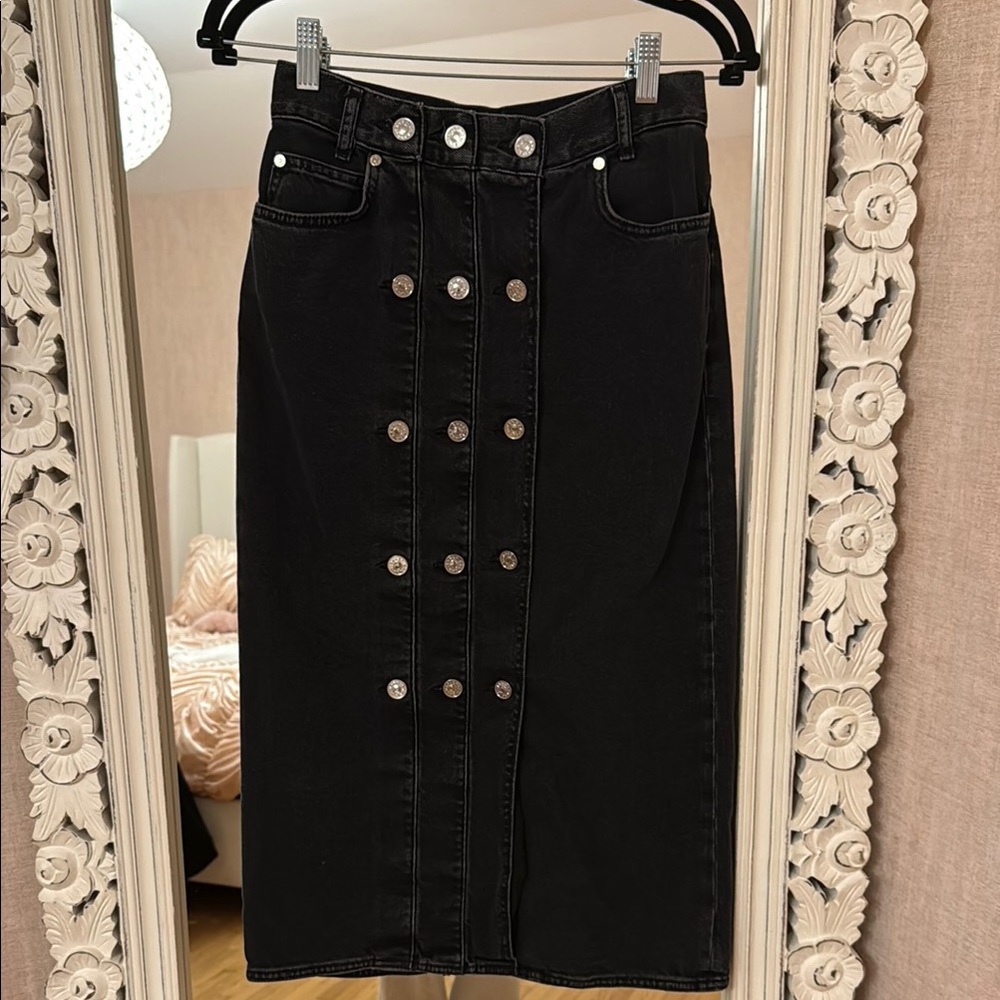 Sandro Black Denim Skirt with Button Detail
